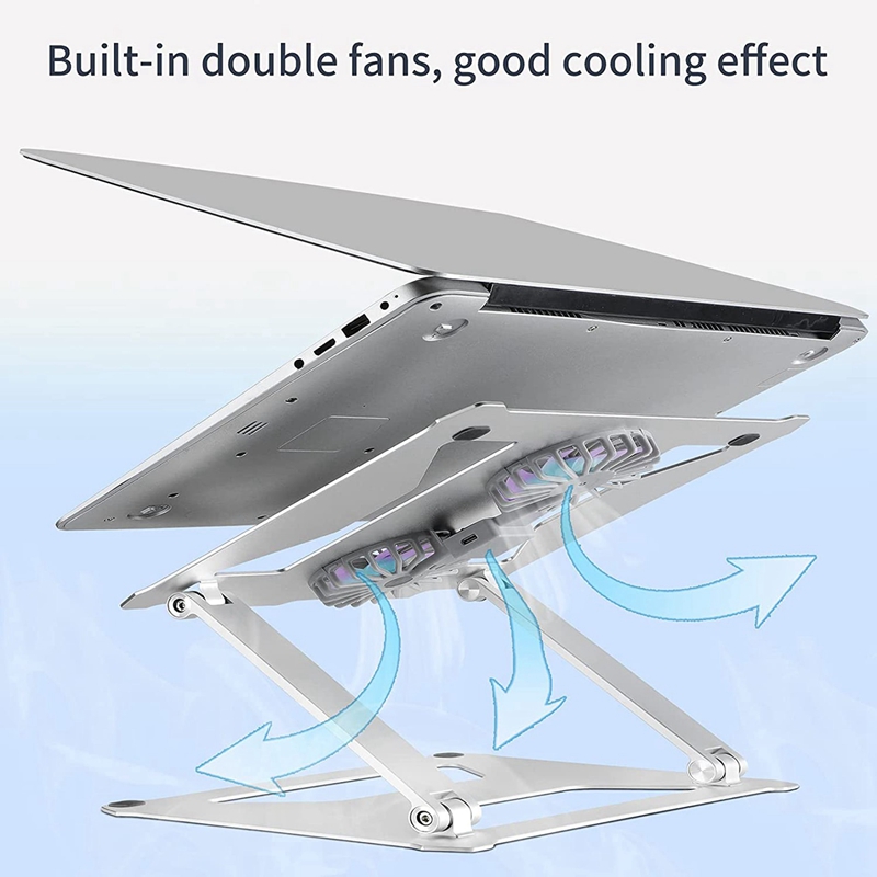 Laptop Stand, Aluminum Laptop Cooling Stand with 2 Fans, Laptop Stand Adjustable Height, Suitable for 10-14 Inch