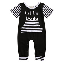 Little Dude Newborn Baby Boy Clothes Summer Short Sleeve Striped Cotton Romper Outfits Toddler Kids Jumpsuit