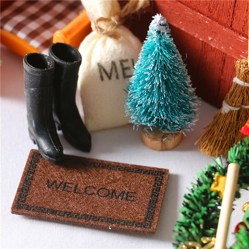5Pcs/Set Dollhouse1:12 House Door Christmas Tree Christmas Wreath Decoration Set Decoration