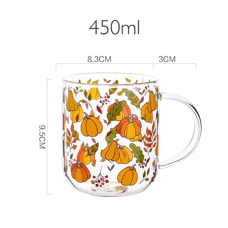 Jinyoujia värmebeständig med handtag glasmugg frukost mjölkkopp söt kontor hem kaffemuggar citron svamp pumpa mönster: Pumpa 450ml