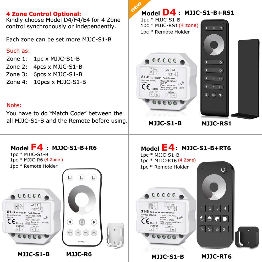 Dimmer led 220v 230v 110v ac triac wireless rf dimbar trykkbryter med 2.4g fjernkontroll 220v dimmer switch for led lampe pære  s1- b
