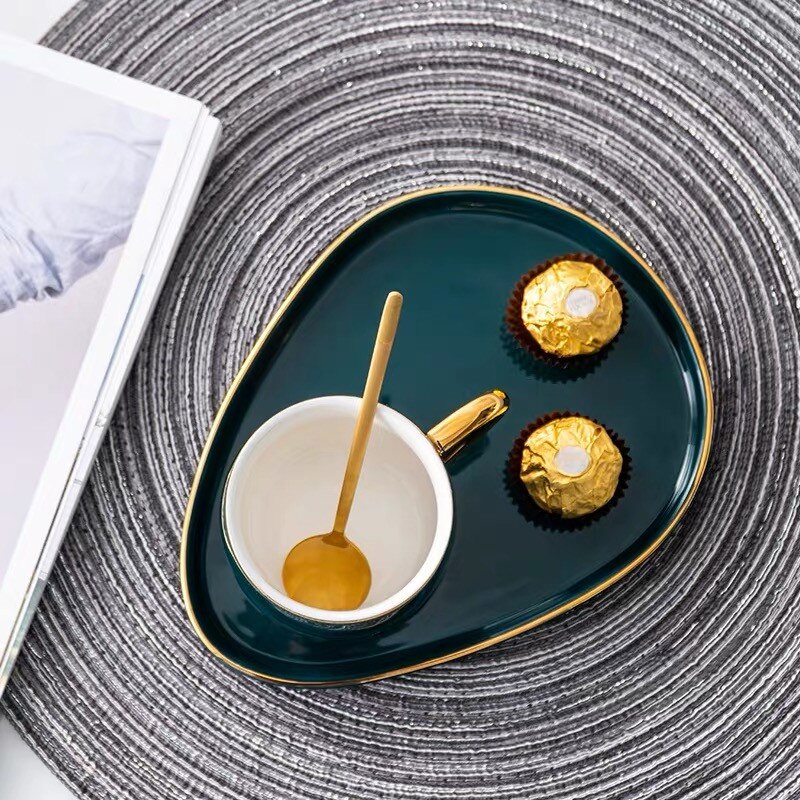 Japanese Style Ceramic Water Cup with Plate and Spoon Phnom Penh Coffee Mug Snack Dish Set Simple Afternoon Tea Cup