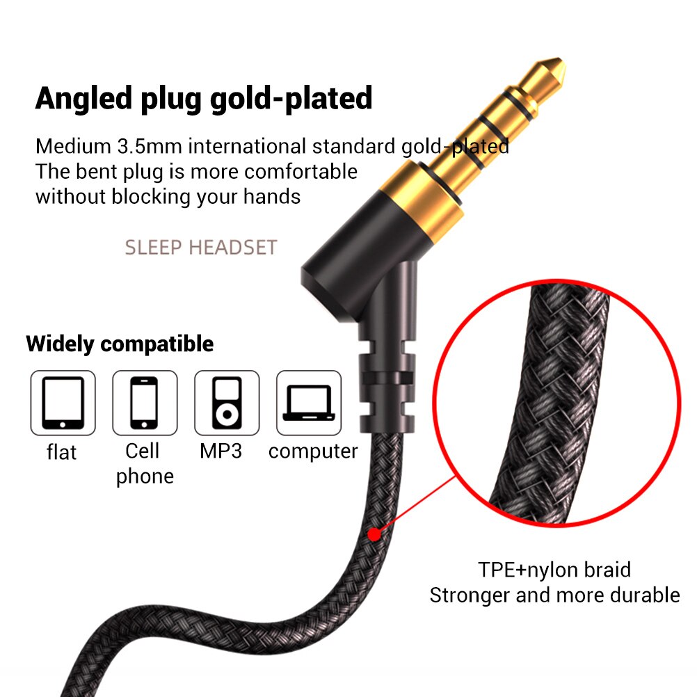Schlaf-ohrhörer, kabelgebundene kopfhörer mit mikrofon, bassklang, 3.5mm in-ear-ohrhörer, leichtes headset mit geräuschunterdrückung