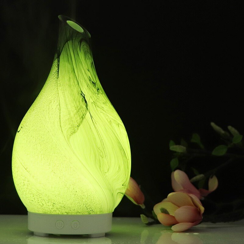 Gray Glass Ultrasound Aroma Diffuser Household Ultrasound Humidifier Bedroom Essential Oil Aromatherapy Machine White Sevencolor