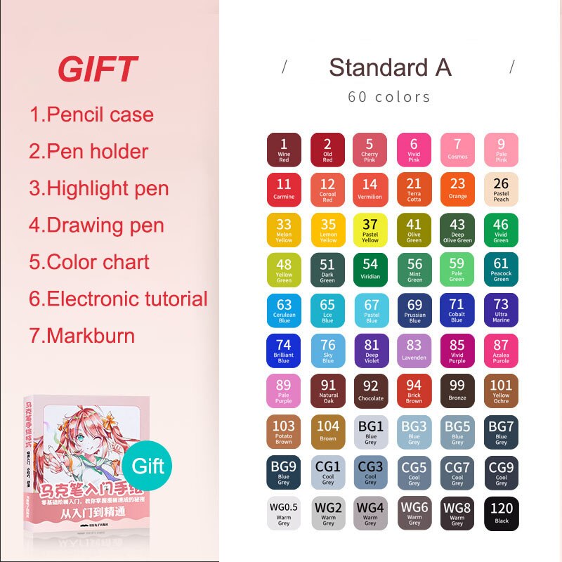 12/24/36/48/60 Colors Dual Tip Fine Liner Art Marker Pens Set Watercolor Drawing Painting Markers Pen Brush Schoo: 60 Color A