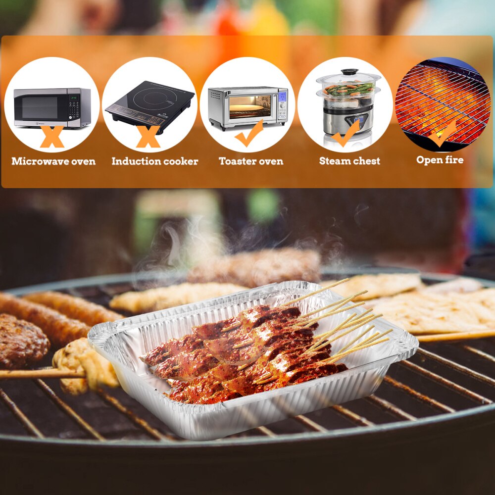 BESTONZON 20pcs Disposable BBQ Drip Pan Tray Aluminum Foil Tin Liners for Grease Catch Pans Replacement Liner Trays with Lid