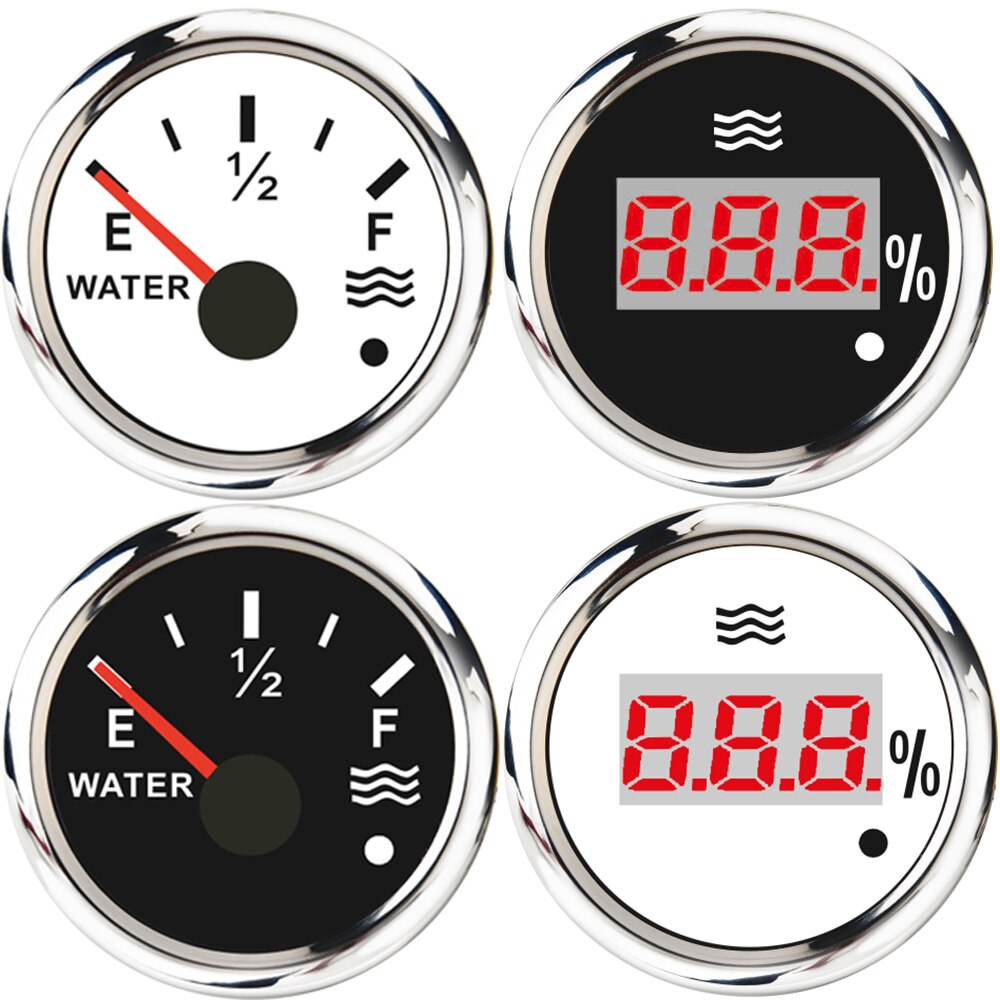 100% Digital Displayer 0-190ohm Water Level Gauge 52MM Gauge Empty to Full Water Tank Indicator Meter 240-33ohm with Warning LED