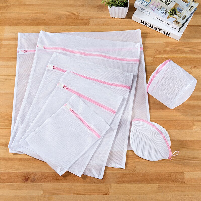 5 Sizes Mesh Laundry Wash Bags With Zip Clothes Organizer for Household Washing Machines Polyester Laundry Basket Container Net