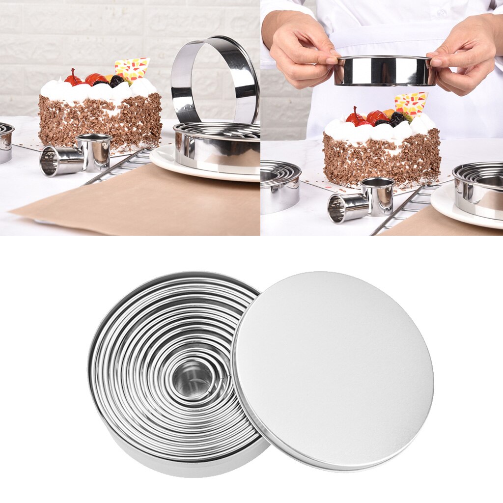 Stainless Round Cookie Biscuit Cutter Set 14Pcs Metal Ring Molds Heavy Duty