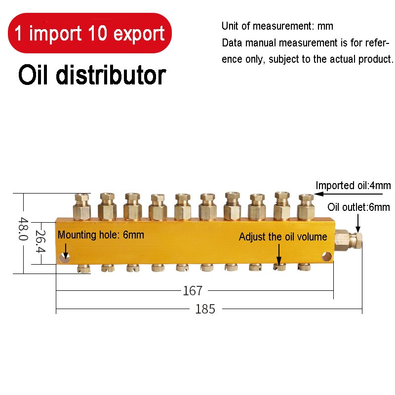 Pneumatic adjustable oil distributor Adjustable oil drain distributo rLubrication system distribution valve 6mm In 4mm Out: 1-10