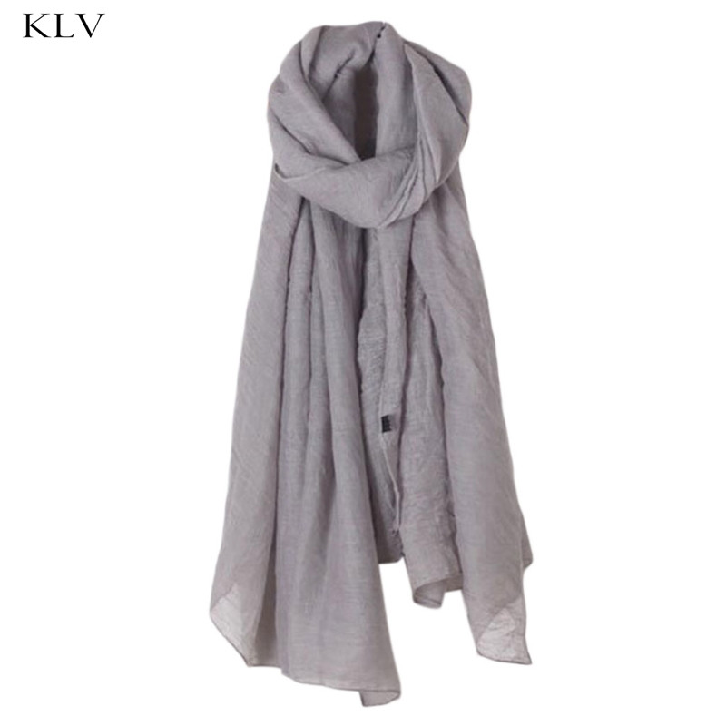 Mode 16 Kleuren Vrouwen Lange Sjaal Wrap Sjaals Vintage Katoen Linnen Grote Sjaal Hijab Elegante Effen Zwart Rood whi: Grijs