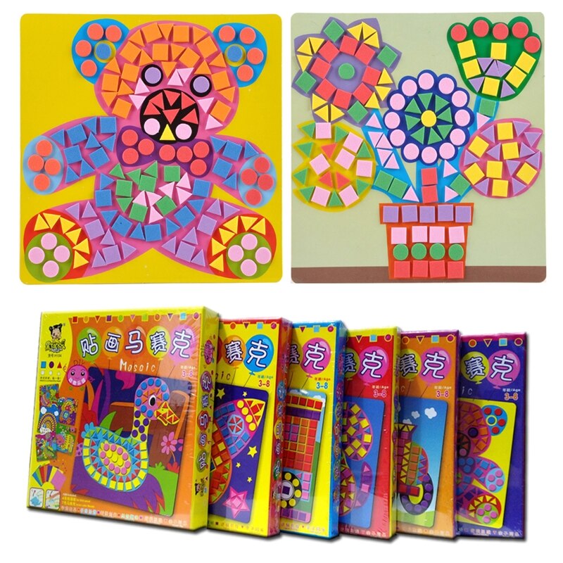Mosaicos adhesivos 3D de goma EVA para niños, juguetes educativos portátiles hechos de papel duradero, pegatina de espuma artesanal de dibujos animados, 6,69x6,69 pulgadas, 85DE