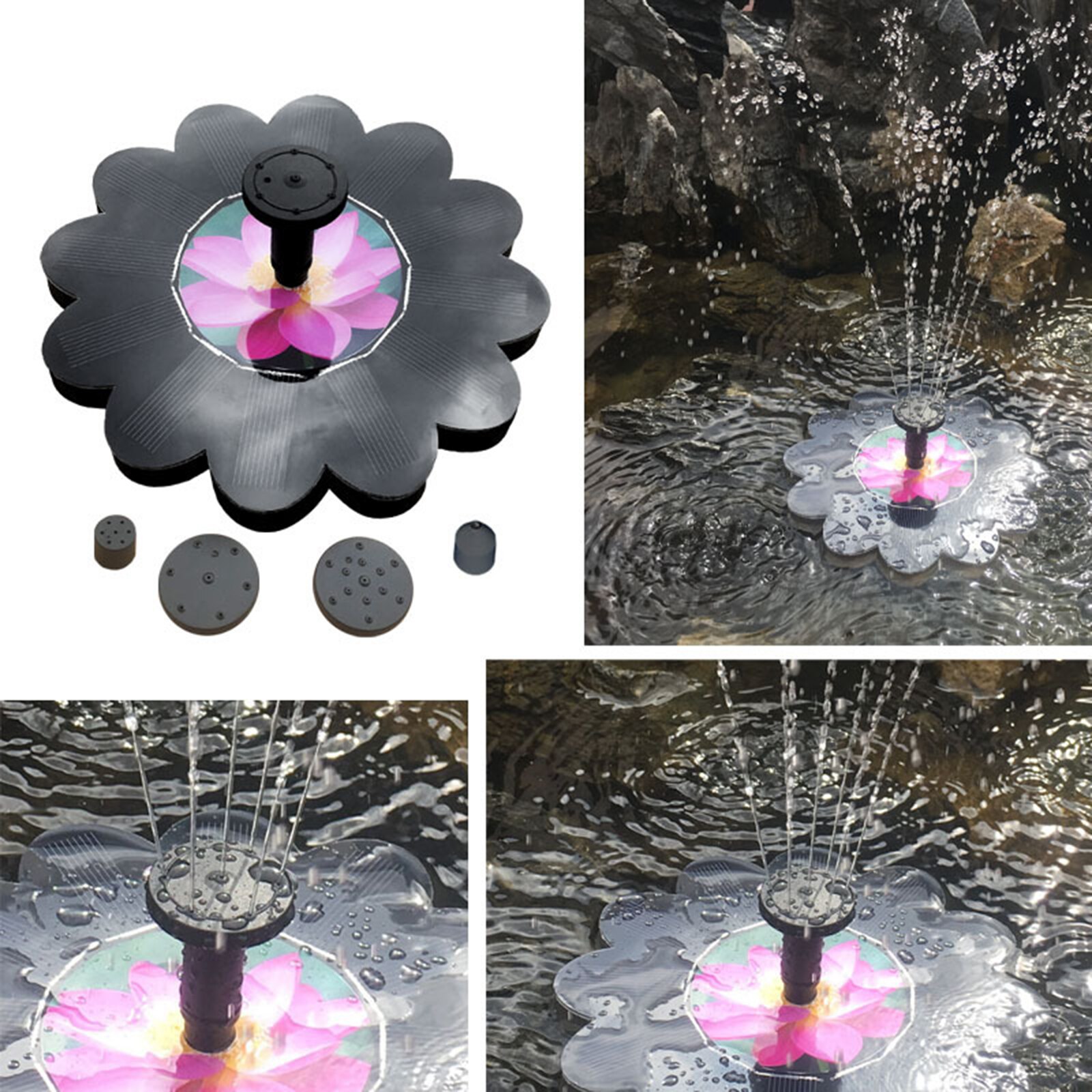Solar Floating Water Fountain w/ 5 Spray Pattern Heads Pond Patio Decor