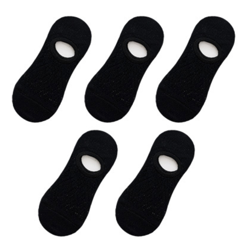 5 Pairs Women Silicone Non-slip Invisible Socks Summer Solid Color Mesh Ankle Boat Socks Female Cotton Slipper No show Socks: black
