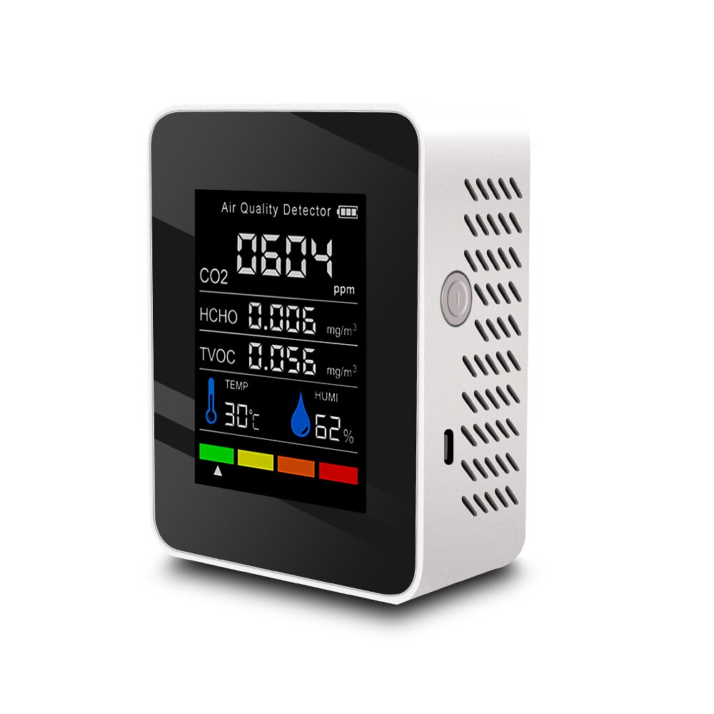 1200mAh Air Detector CO2 Tester Carbon Dioxide TVOC HCHO Value Electricity Quantity Temperature Humidity Display: White