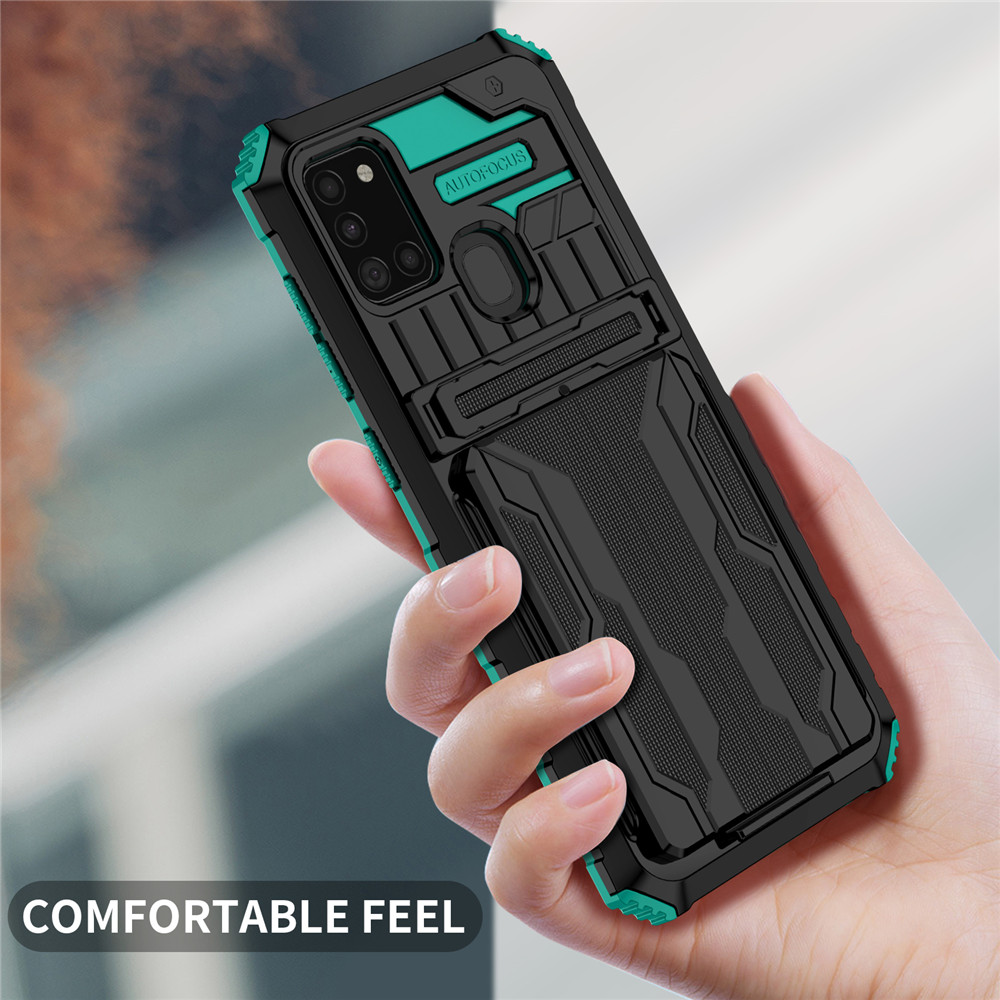 Voor Galaxy A21S Case Voor Samsung A21S Card Armor Coque Stand Holder Shockproof Bescherming Telefoon Terug Beschermhoes SM-A217F