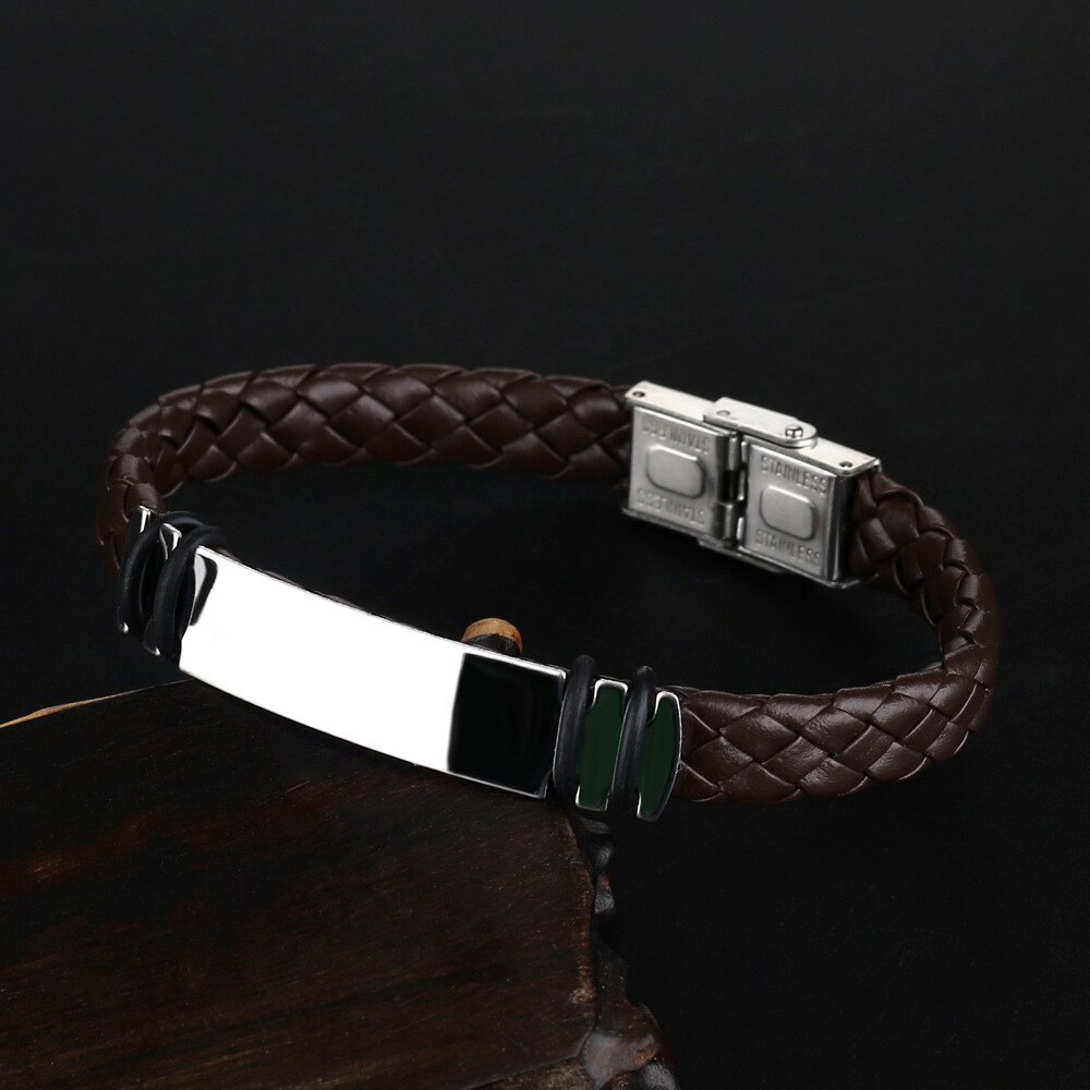Retro boho Black Braid Woven Leather Stainless Steel Bracelet Men Bangle Men Jewelry Vintage Couple: brown