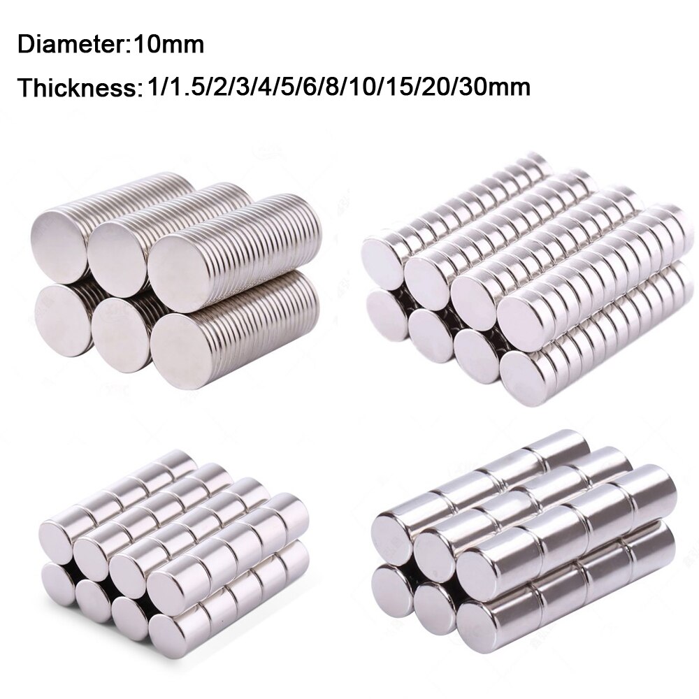 10 stk 10mm diameter runde neodym magneter 1/1.5/2/3/4/5/6/8/10/15/20/30mm tykke sjældne jordarters stærke håndværk permanent magnet  n35