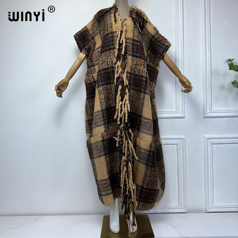 WINYI-cárdigan con estampado clásico africano para mujer, abrigo holgado de , kimono y cálido, invierno