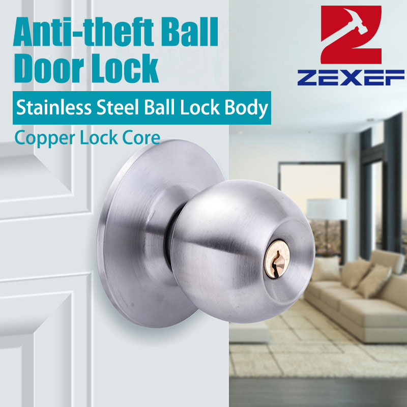 Zexef runde dørhåndtag i rustfrit stål med rotationslås, metal dørhåndtag med nøgle til soveværelser, stuer, badeværelser