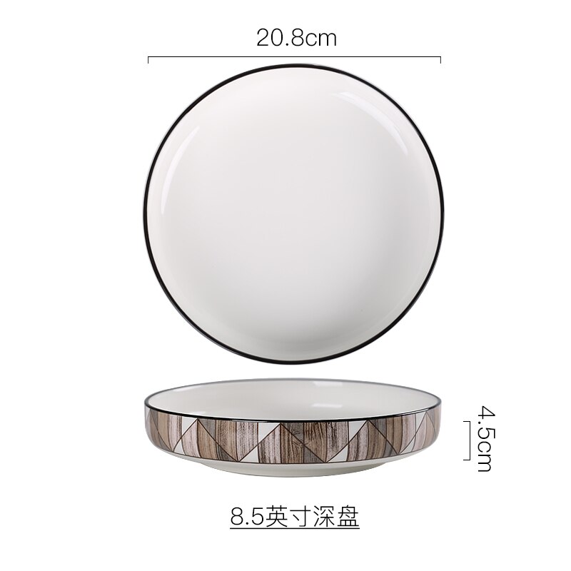 Nordic Dessert Plate Wooden Serving Tray Afternoon Tea Time Coffee Cake Plates Hexagonal Round Desserts Food Organizer Platter: 8.5 Inch Deep Plate