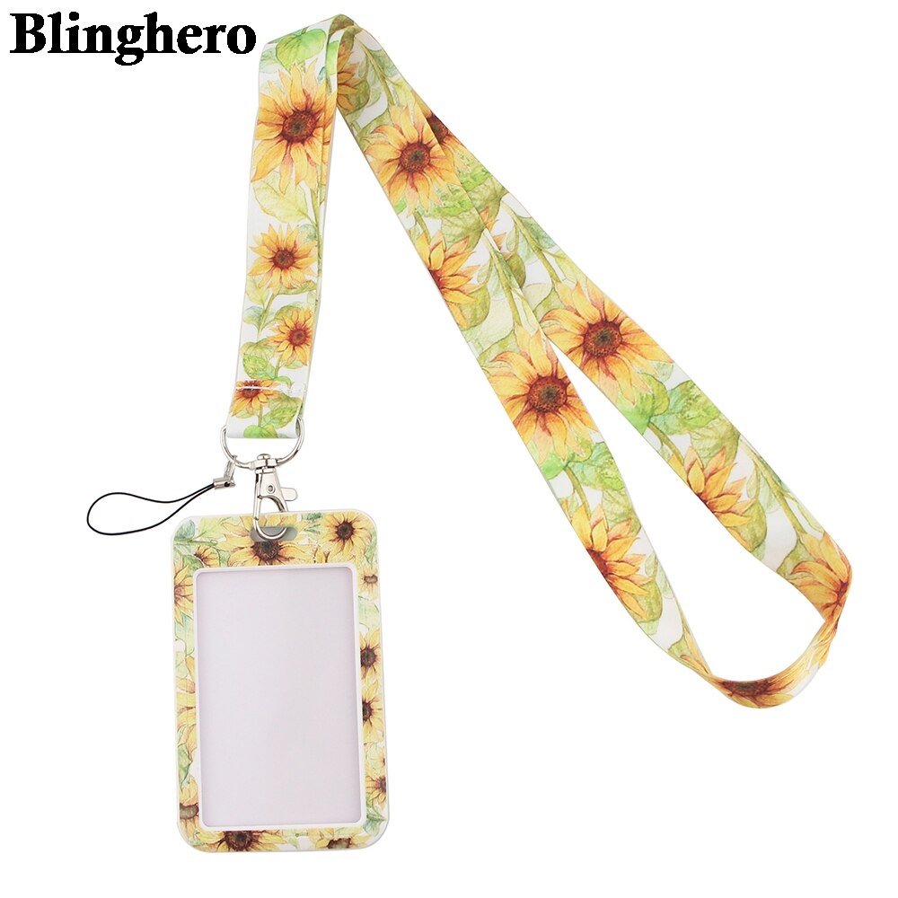 CB083 Zonnebloem Mode Kunst Lanyard Id Badge Houder Bus Pass Case Cover Slip Bank Credit Kaarthouder Strap Card houder