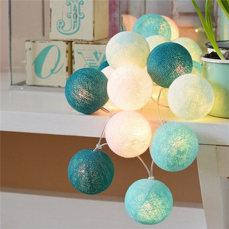 3m 20 kleurrijke katoenen draad ballen met led-lampjes, kerstboomversieringen, bruiloftsfeestdecoratie