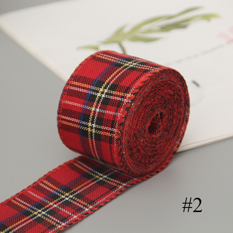 Checkered Wired Edge Ribbons 6m British Style Buffalo Plaid Gingham Roll DIY Embroidery Decoration for Sewing Wrapping TUE88: 2