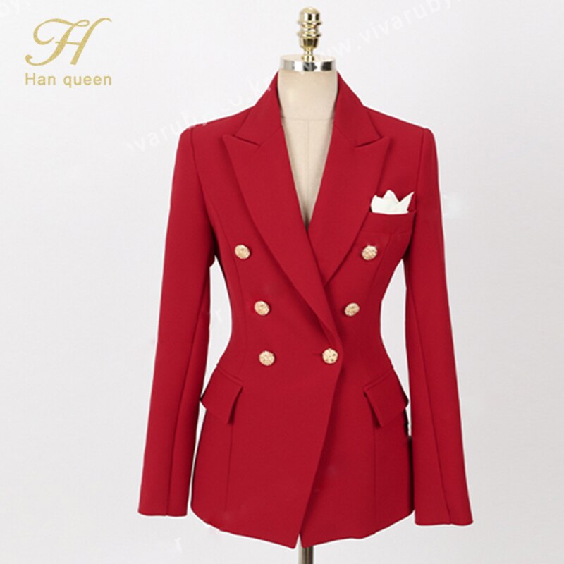H han dronning kontor dame bukse dress dress rød 2 stykke sett til kvinner dobbelt breasted blazer & blyantbukser koreansk forretningssett høst