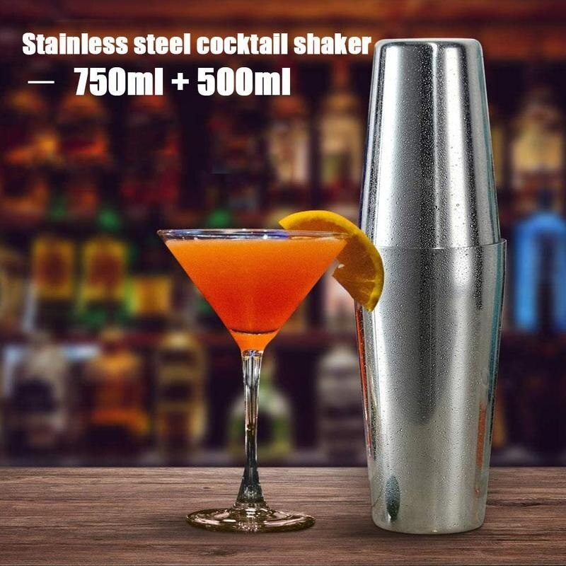 2Pcs/Set Stainless Steel Boston Shaker 750/500ml Cocktail Bar Tool Boston Accessories Bartender Shaker Shaker Cocktail G6I7