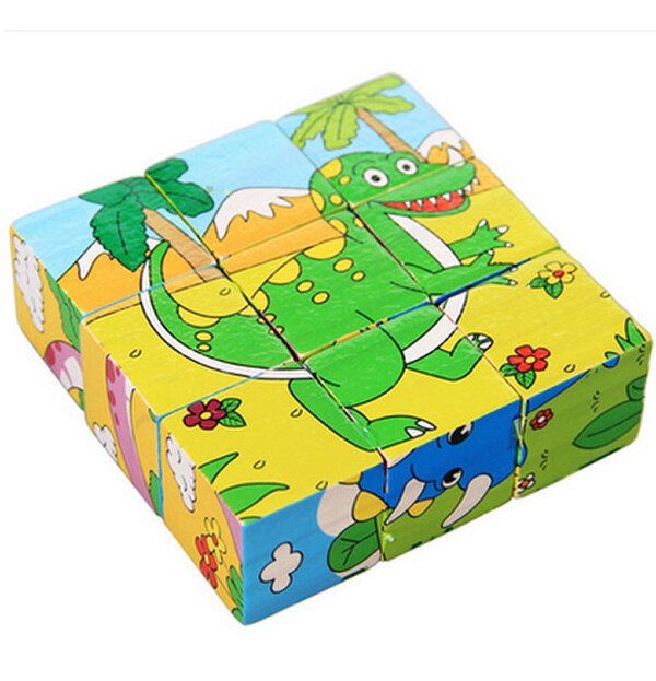 Woodne a Sei faccia Pittura Puzzle di 3D Edificio di mattoni Educativi Per Bambini Animale Del Fumetto Delle Ragazze Dei Ragazzi Del Bambino Giocattoli Per Bambini del Regalo Nuovo d20: Dinosaur Kingdom