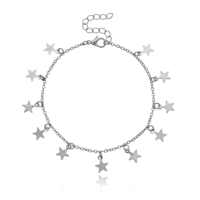Women's Vintage Heart Flower Barefoot Sandals Beach Anklet Tassel Chain Foot Jewelry Bracelet on Leg Bracelet Ankle Jewelry: five star silver