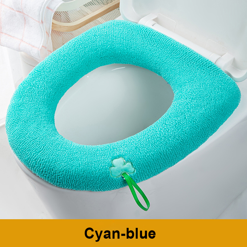 Universal Toilet Seat Thickened Mat Soft Warm Washable Bathroom Toilet Seat with Handle Closestool Mat Seat Case Toilet Lid: Cyan-blue