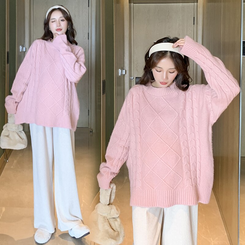 Pull de maternité tricoté rose, coréenne, automne hiver 219 #, pull Chic Ins, perte de jolis vêtements pour femmes enceintes, hauts de grossesse