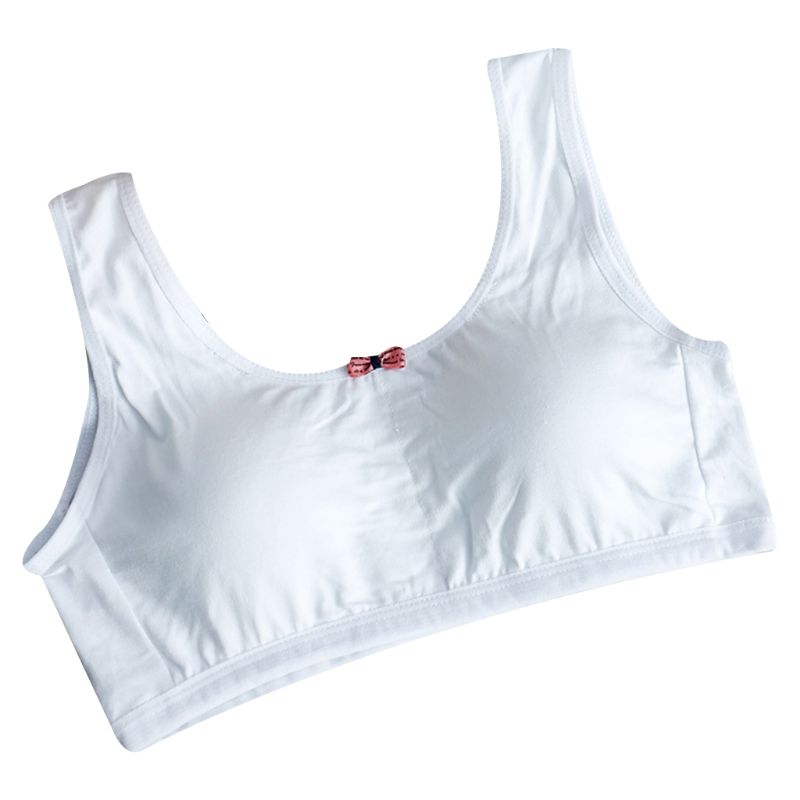 Junior Girl Racerback Cotton Sport Training Bra Letter Print Solid Color Wide Strap Underwear Bralette Seamless Layered Crop Top