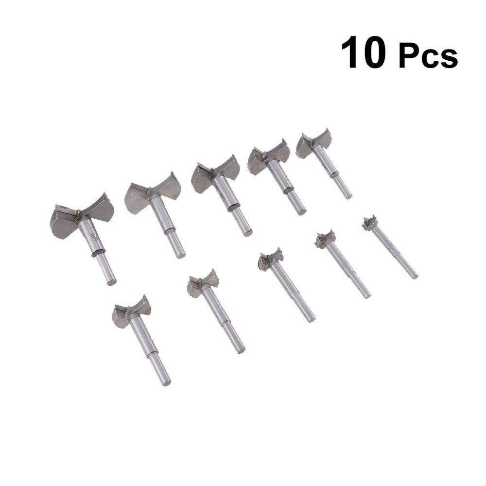 10Pcs Auger Boor Set Hout Cutter Inbussleutel Houtbewerking Gat Voor Power Tools 15Mm 20Mm 25mm 30Mm 35Mm 40Mm 45Mm 50Mm 55