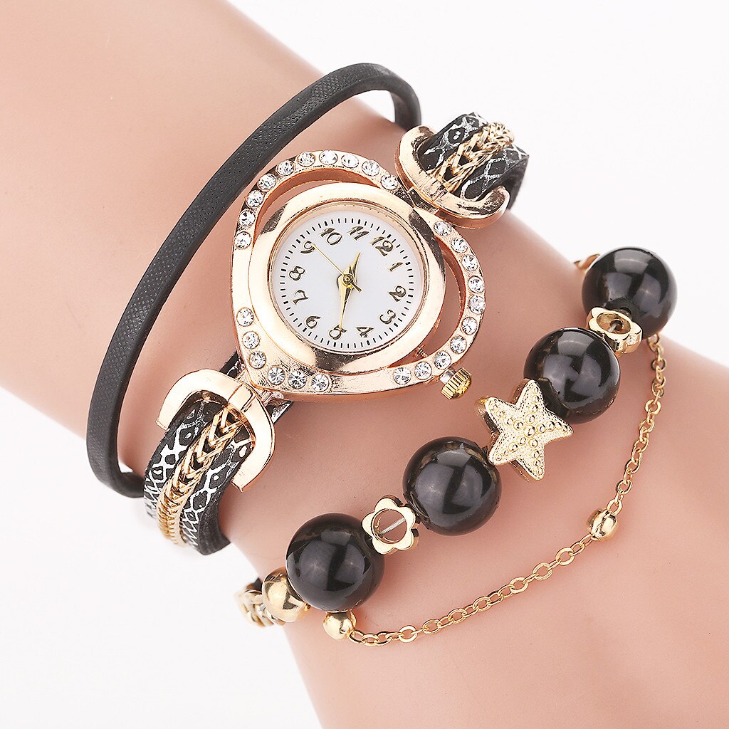 Women Vintage Bracelet Watches Shining Pearl Bracelet Dial Analog Quartz Wrist Watch Clock Ladies Watches
