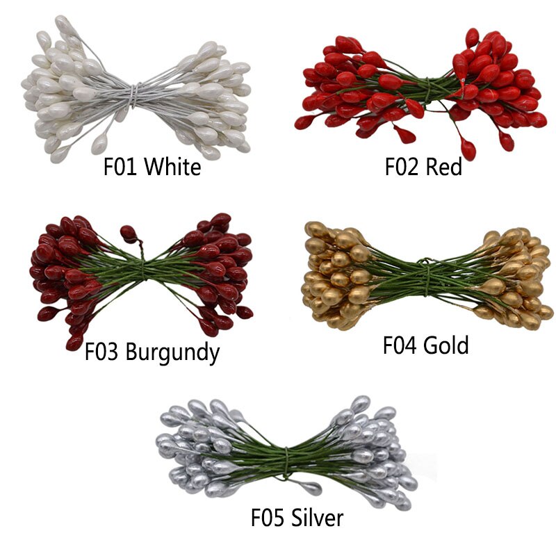 50pcs 10mm Double Heads DIY Artificial Mini Pearl Flower Stamen Pistil Floral Stamens DIY Scrapbooking Craft For Wedding Party