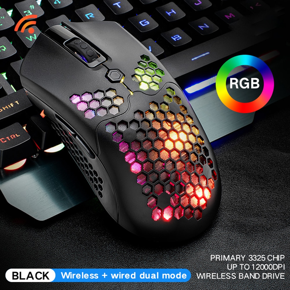 X2 Draadloze Gaming Mouse 7 Knoppen 12000 Dpi Verstelbare Rgb Backlit Ergonomische Muis Lichtgewicht Honingraat Shell Gamer Muizen