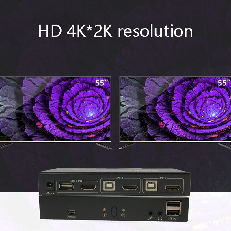 IT-Well HD HDMI USB Switch, 2-Port 4K HDMI KVM Switch with o Interface Desktop Control Converter