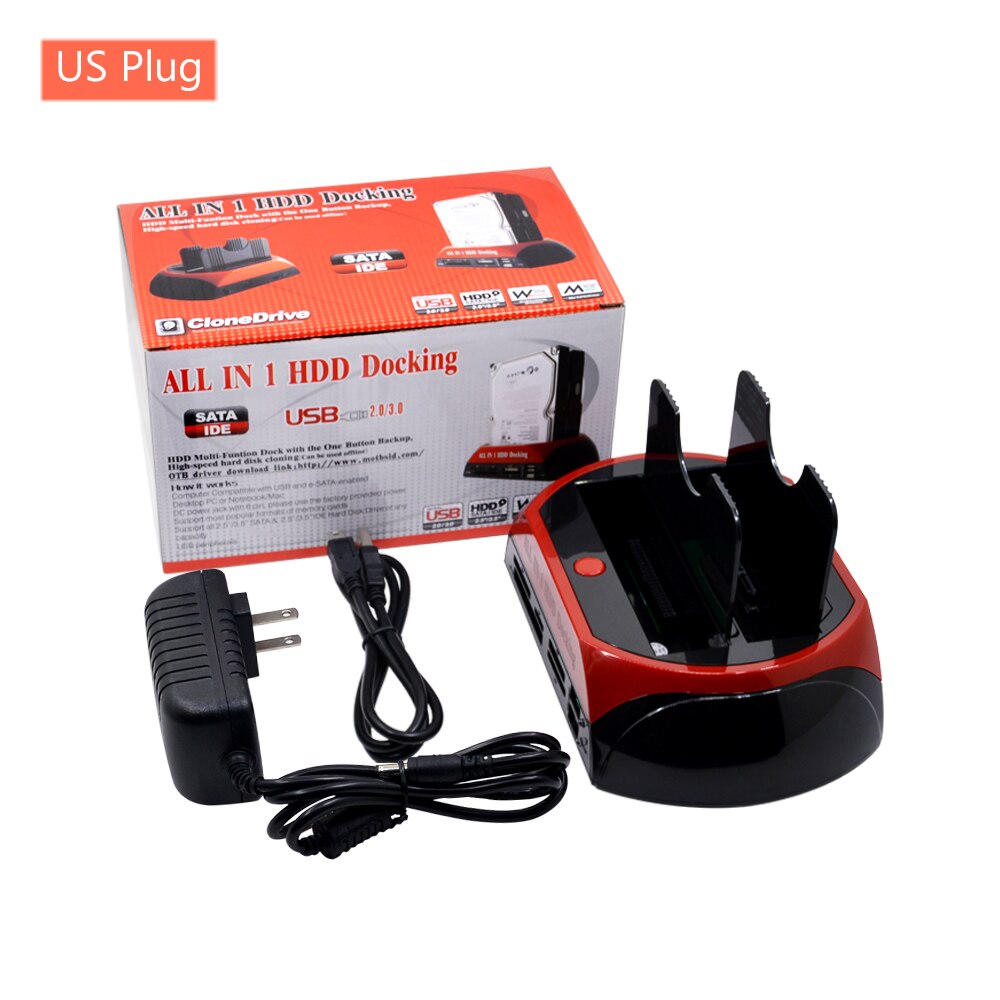 HDD Docking Station Dual Internal Hard Disk Drive Docking Station Base HDD Enclosure for 2.5 Inch 3.5 Inch IDE/SATA USB 2.0: with US Plug