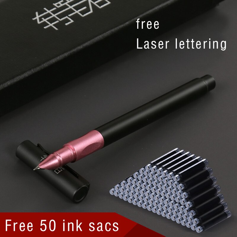 Gravure gratuite, stylo-plume en métal, stylo givré haut de gamme, sac d'encre remplaçable, stylo signature d'entreprise,: Pink