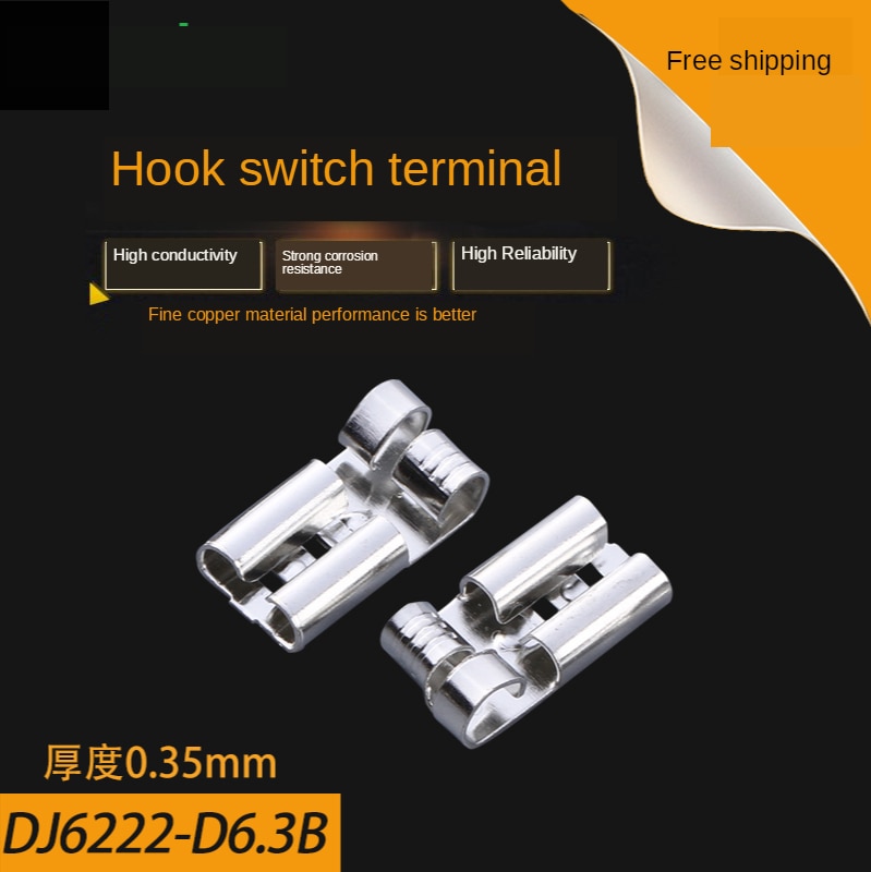 100Pcs 6.3Mm Vlag-Haak Schakelaar Klauw-Type Vrouwelijke Terminal Plug-In Aansluiting Koude Compressie terminal Koperen Connector