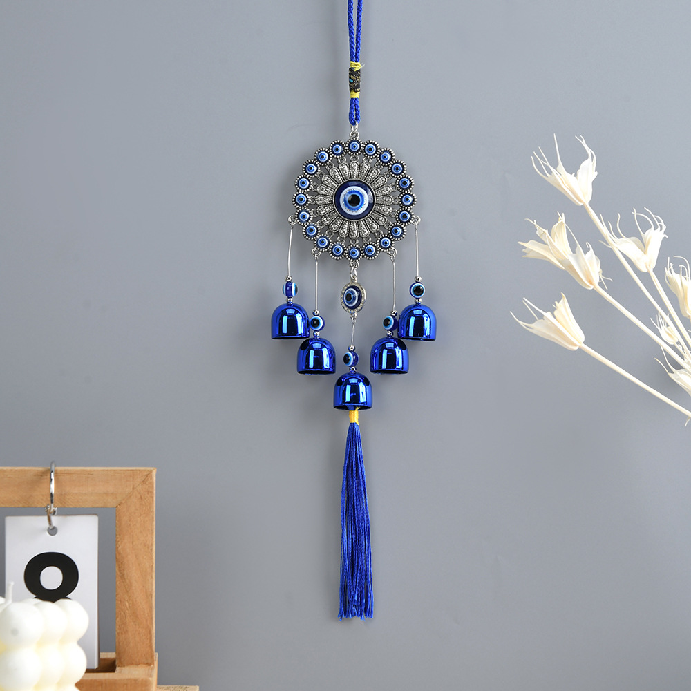 Sonnenblume Evil Eye Windspiele Glück Türkisch Blue Eye Perle Quaste Wind Glocke Wandbehang Dekor Amulett Schutz Auto Anhänger: Licht Grau