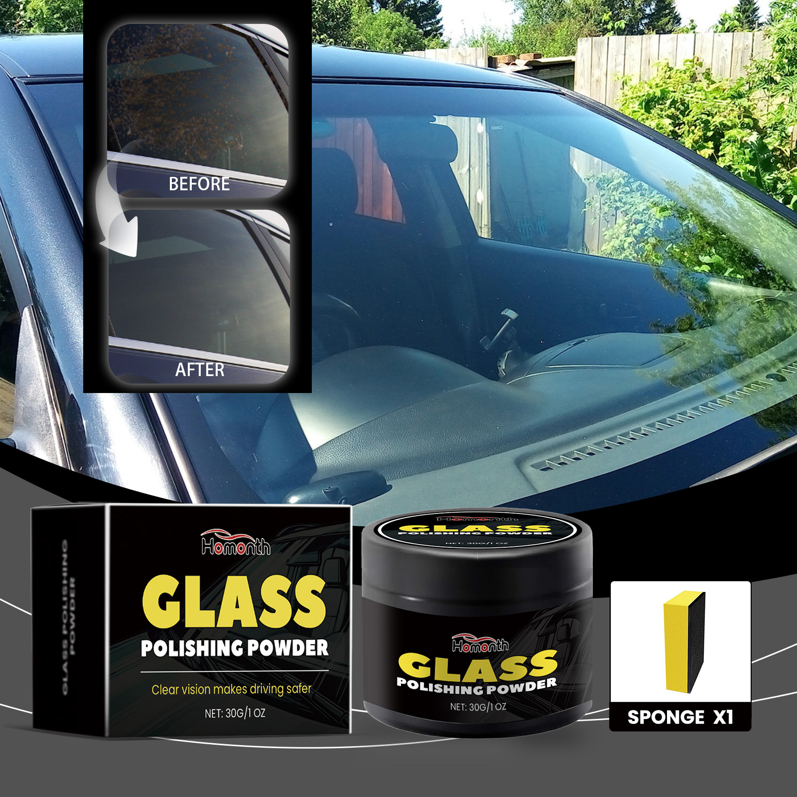 Homonth car glass polishing powder, car windshield oil film polishing cleaning car glass cleaning powder