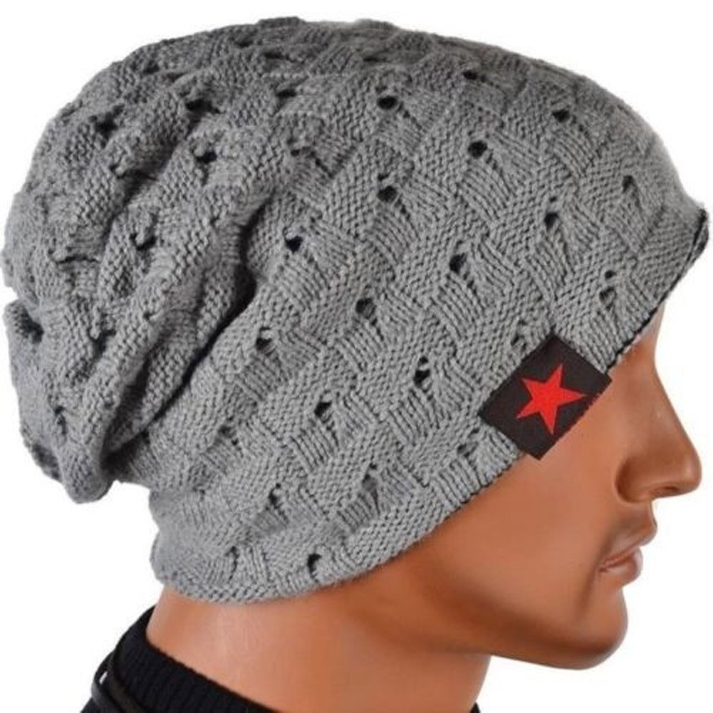 Men Knit Beanie Reversible Baggy Cap Skull Chunky Winter Hat A66: Light Gray