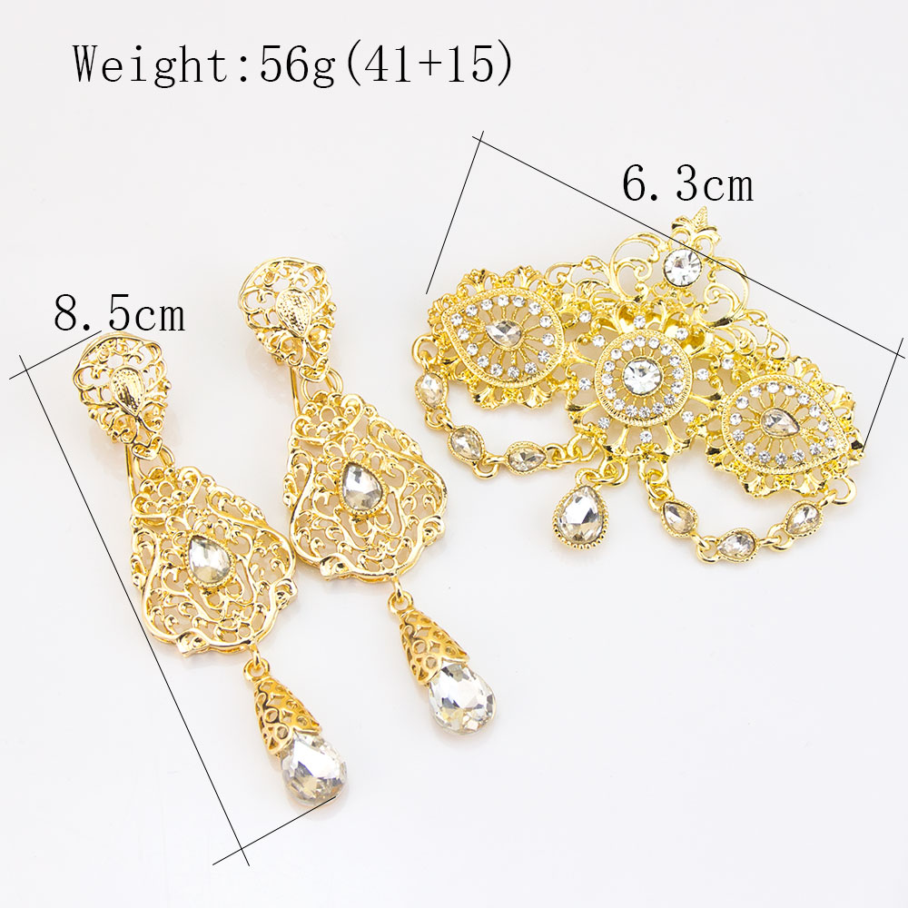 Sunspicems, joyería marroquí de Color dorado, caftán, broche, conjuntos de pendientes para mujer, bisutería étnica nupcial árabe para boda, joya para
