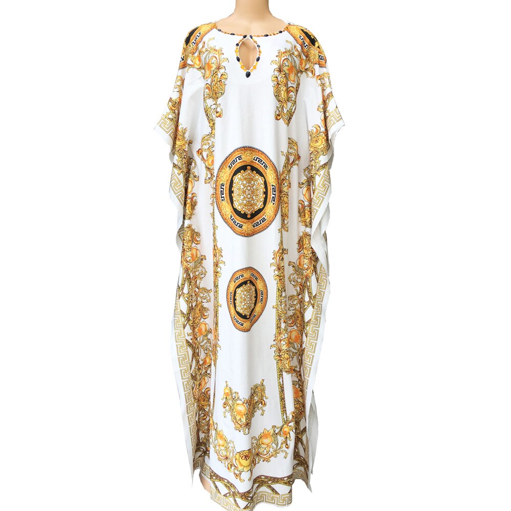 Vestidos de con estampado africano tradicional para mujer, ropa Dashiki de Sudáfrica, Bazin Ankara, vestidos de con cuello de pico y cuentas: Blanco