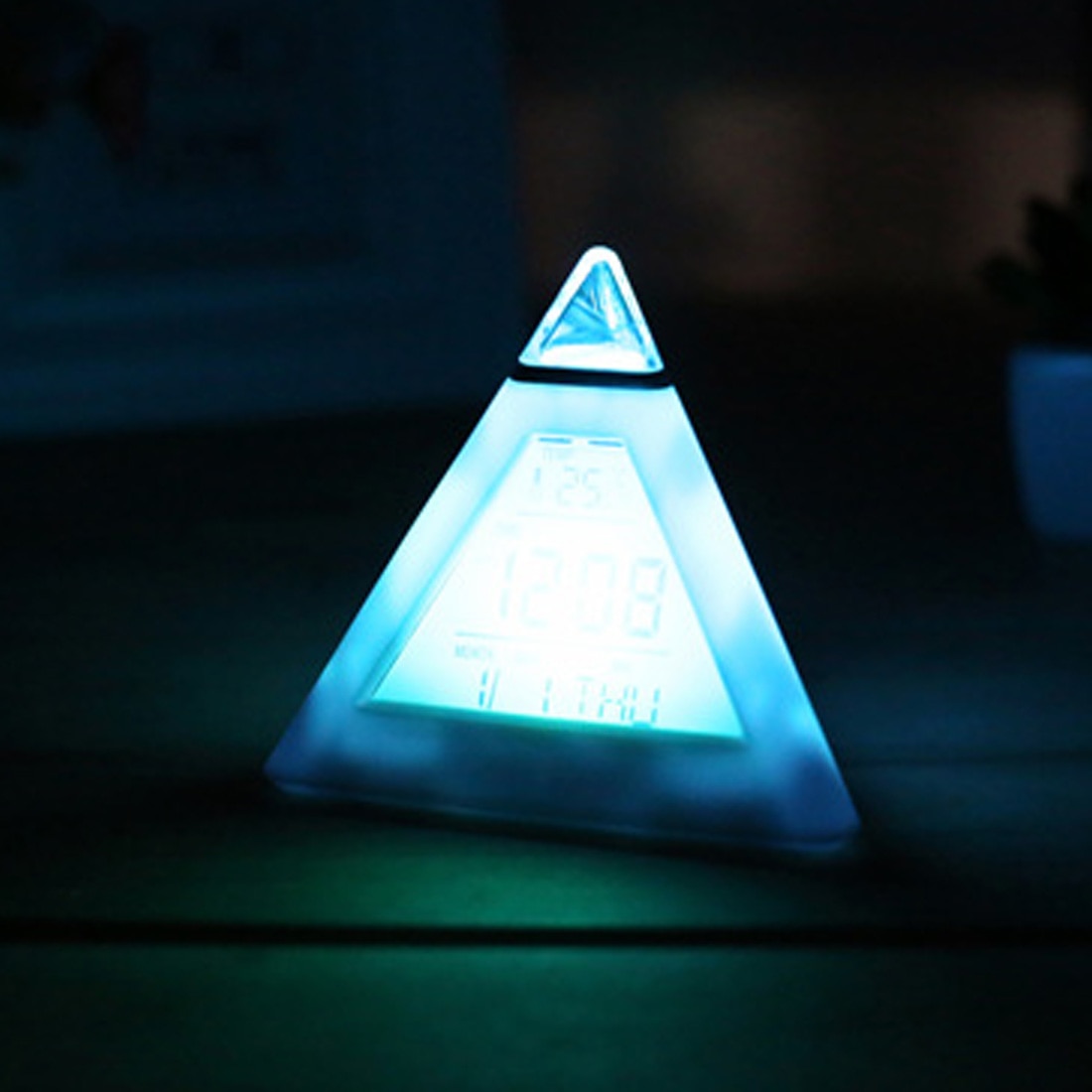 Pyramid Shaped Digital Multifunction Color to change LED Light Table Desktop Snooze Triangle Alarm Clock Despertador