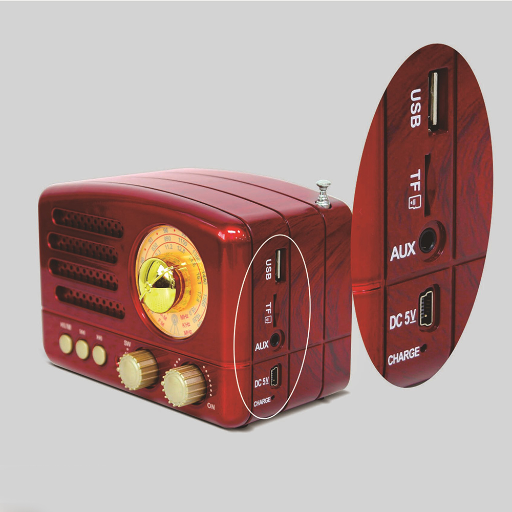 1PCs Red/Coffee Portable Vintage Retro Radio Bluetooth Speaker AM FM SW TF Card Slot USB Rechargeable Home Travel Mini Radio